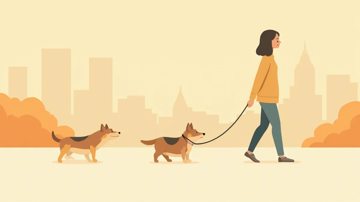 보호자 뒤에 숨어 다른 개를 경계하는 강아지