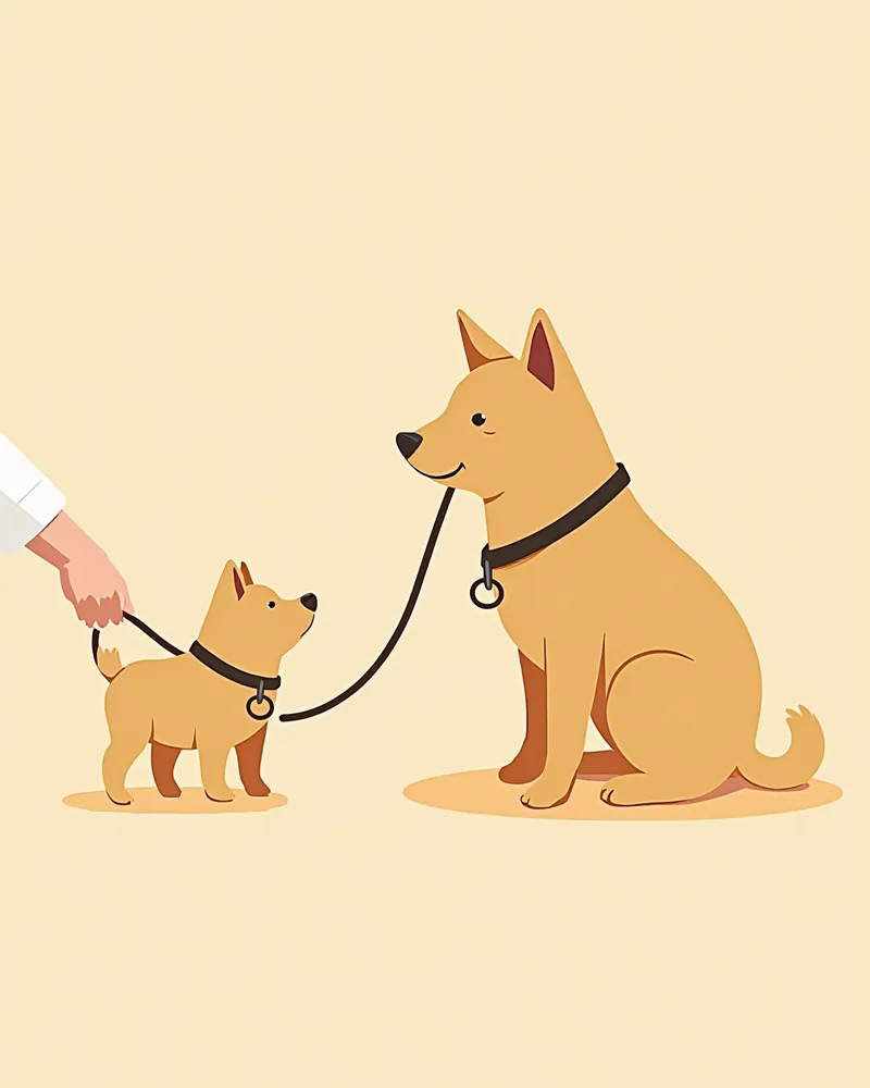 큰 개와 거리를 유지하며 산책하는 소형견과 보호자