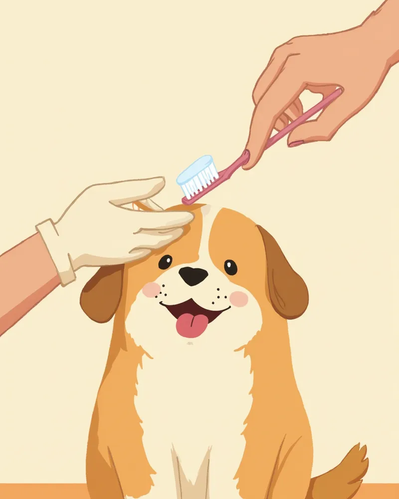 강아지 이닦기하는 보호자