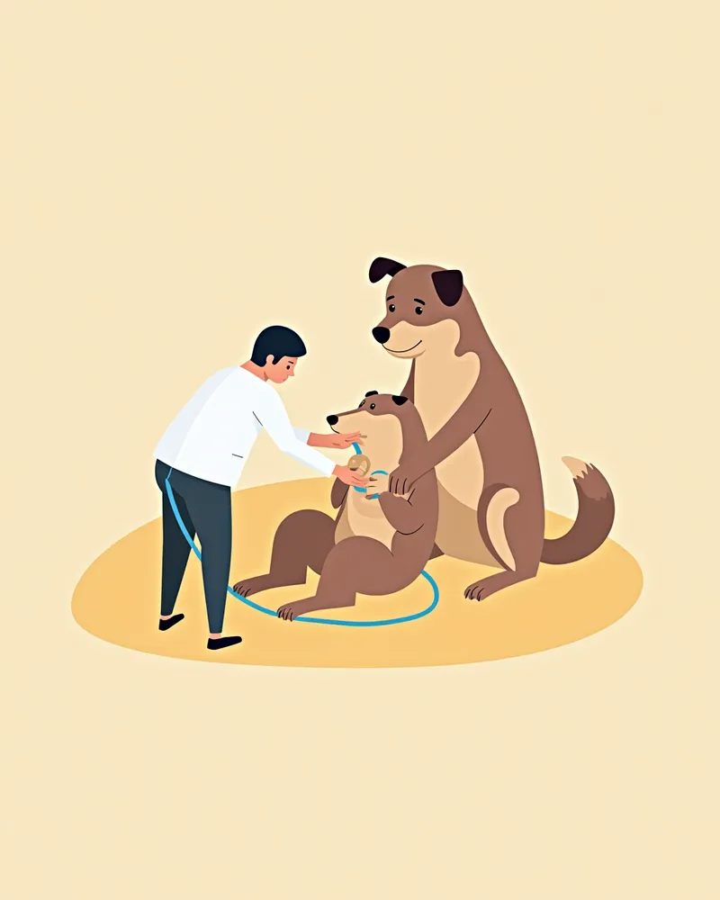 수의사가 강아지의 복부 초음파를 하는 장면