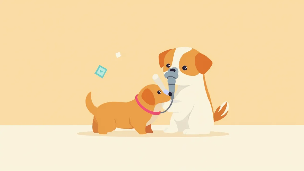 수의사가 강아지 눈을 검사하는 모습