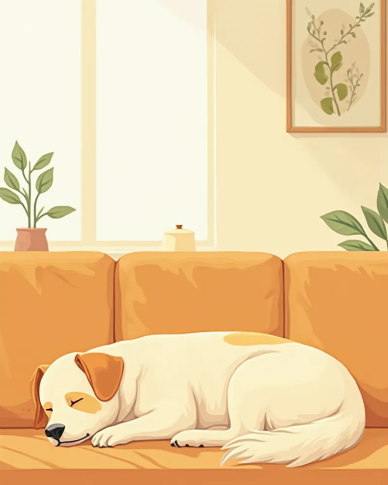 햇살 드는 거실에서 잠든 노령 강아지