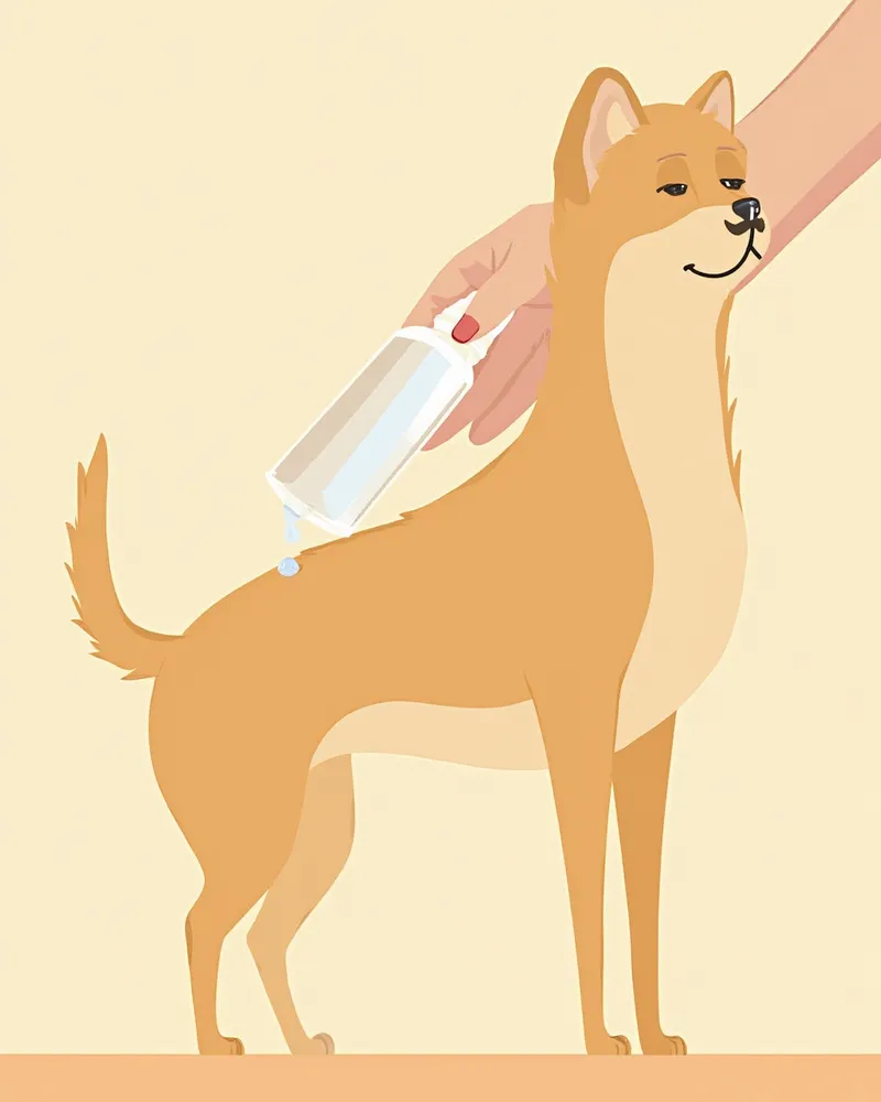 강아지 귀에 세정제를 넣고 귓바퀴 아래를 마사지하는 올바른 자세
