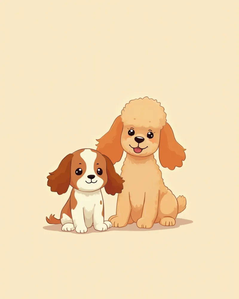 귀가 늘어진 코커스패니얼과 푸들 일러스트