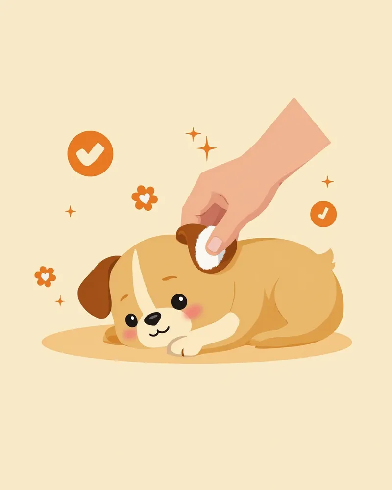 보호자에게 귀 관리를 받는 강아지 일러스트