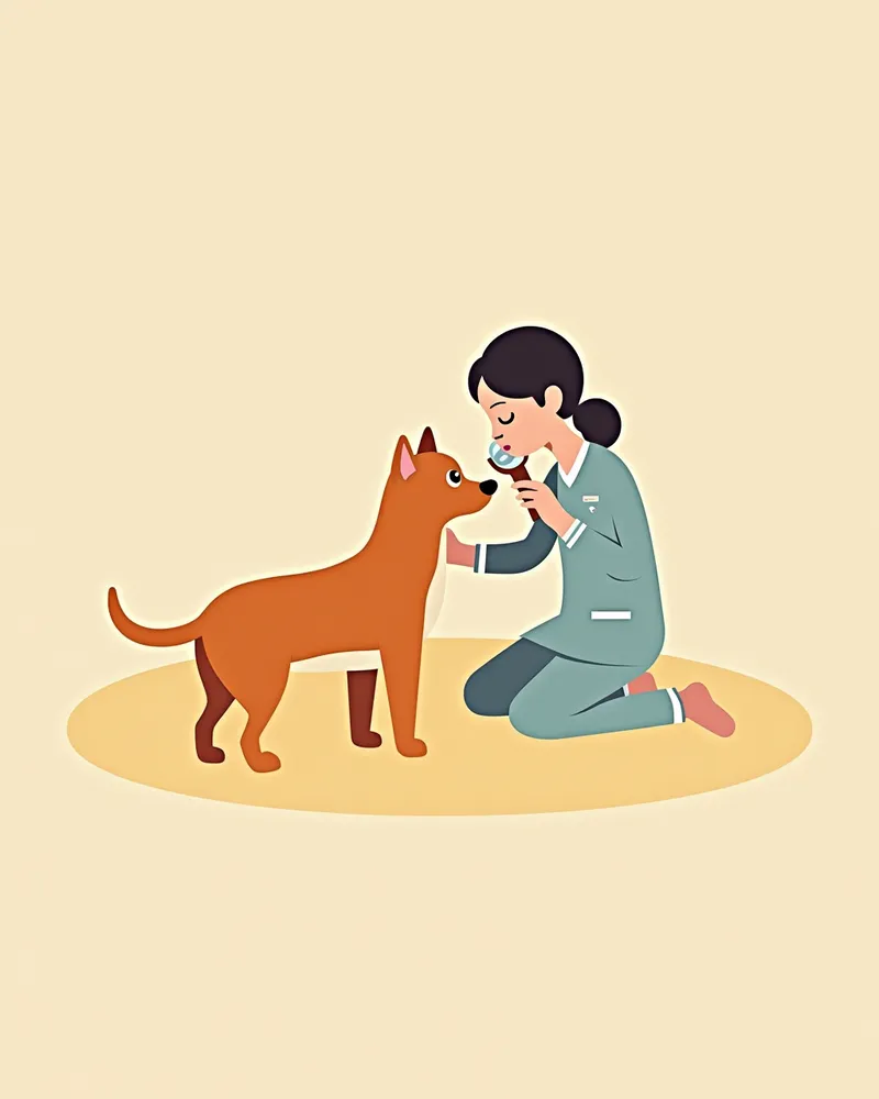수의사가 강아지 귀를 진단하는 모습