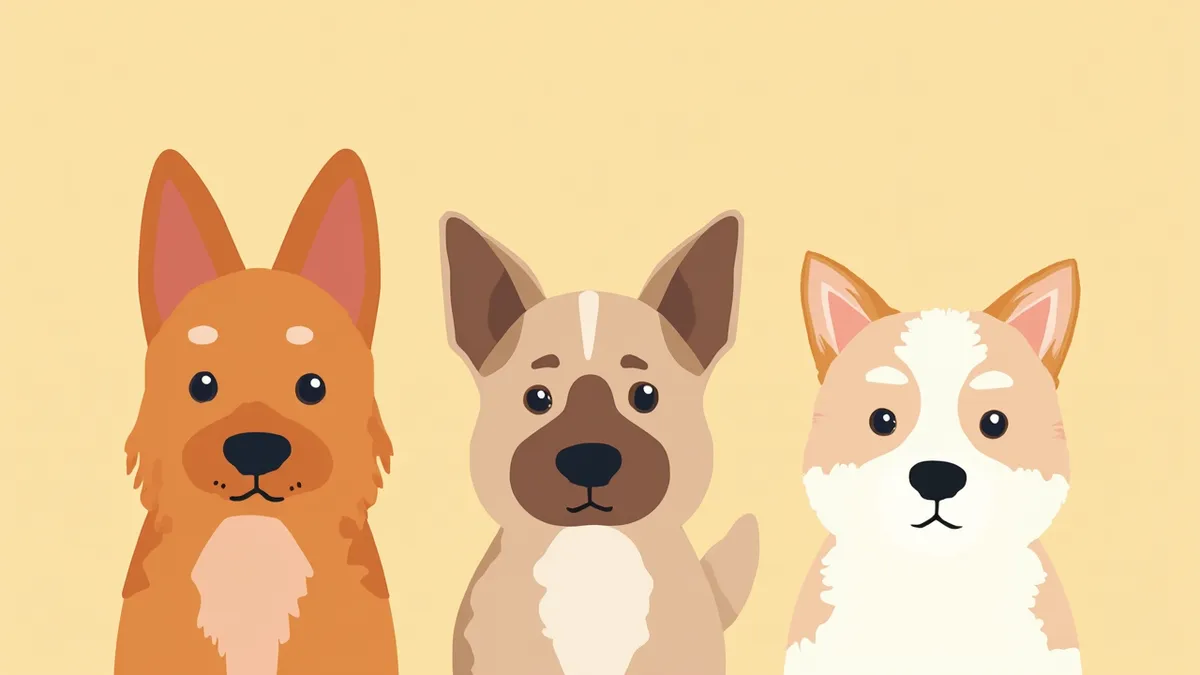 직립귀·접힘귀·반접힘귀를 가진 세 마리 강아지 근접 사진