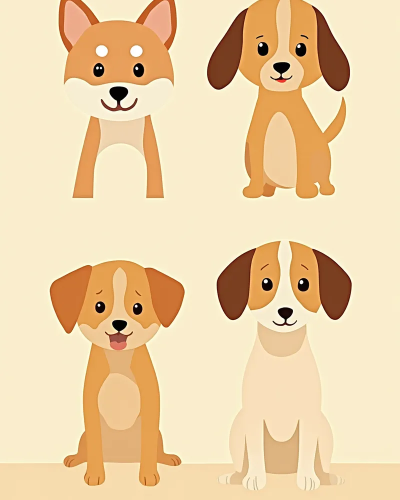 시바이누, 코커스패니얼, 보더콜리, 비글의 귀 모양 비교