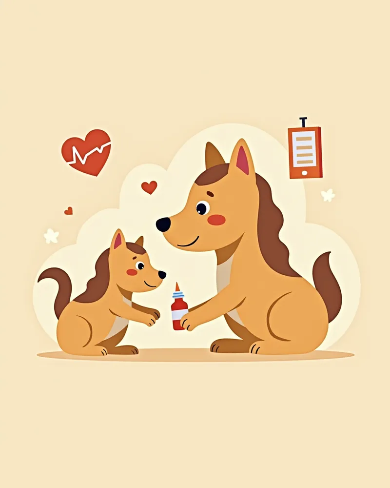 심장 약물을 복용하는 강아지와 수의사의 지도