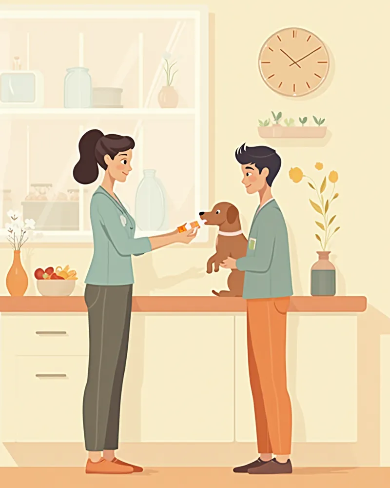 보호자 품에서 약을 먹는 강아지