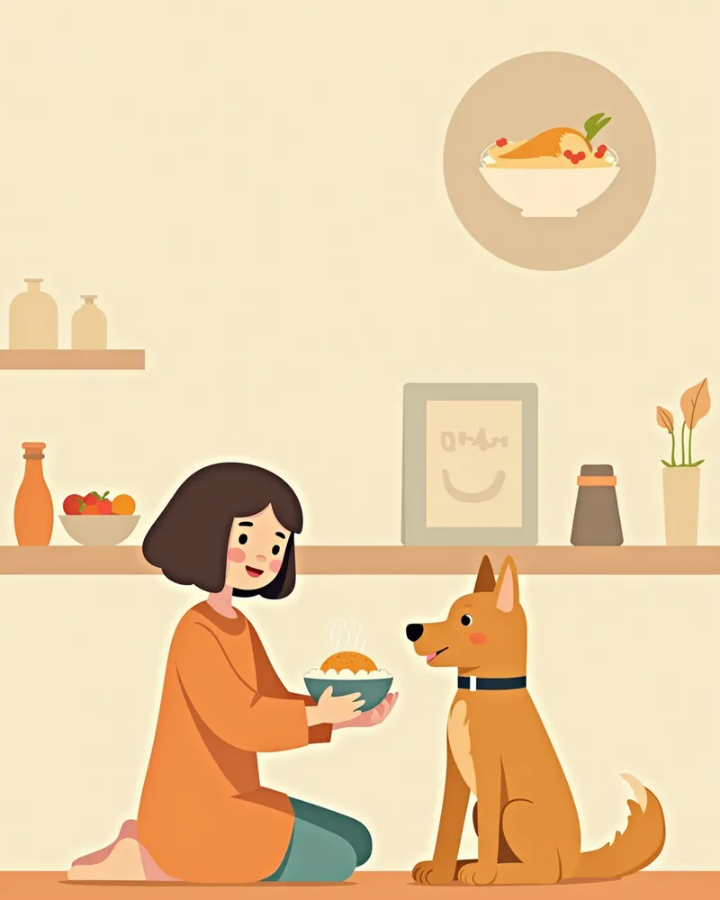 보호자가 회복 중인 강아지에게 저자극식을 급여하는 모습
