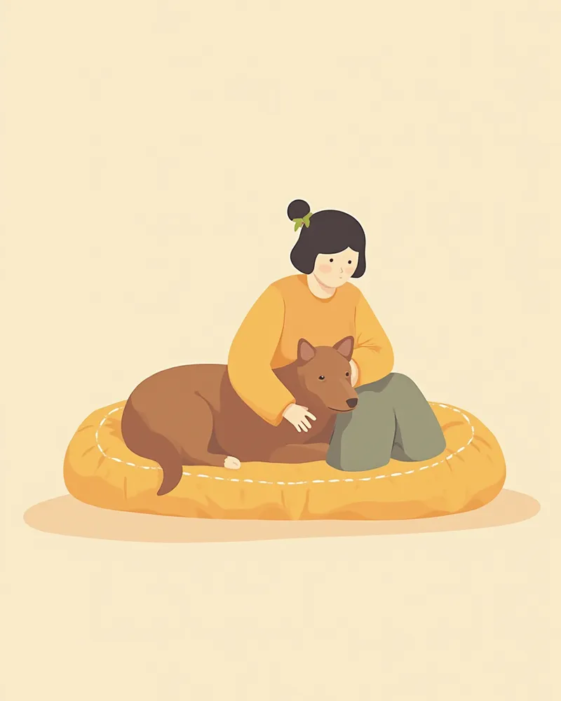 안전한 공간에서 강아지 곁을 지키는 보호자