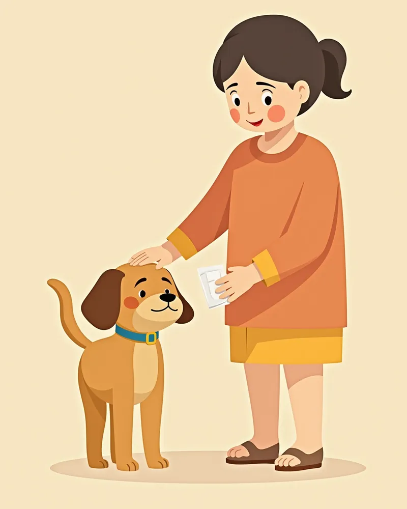 보호자가 강아지 눈 주변을 부드럽게 닦는 모습