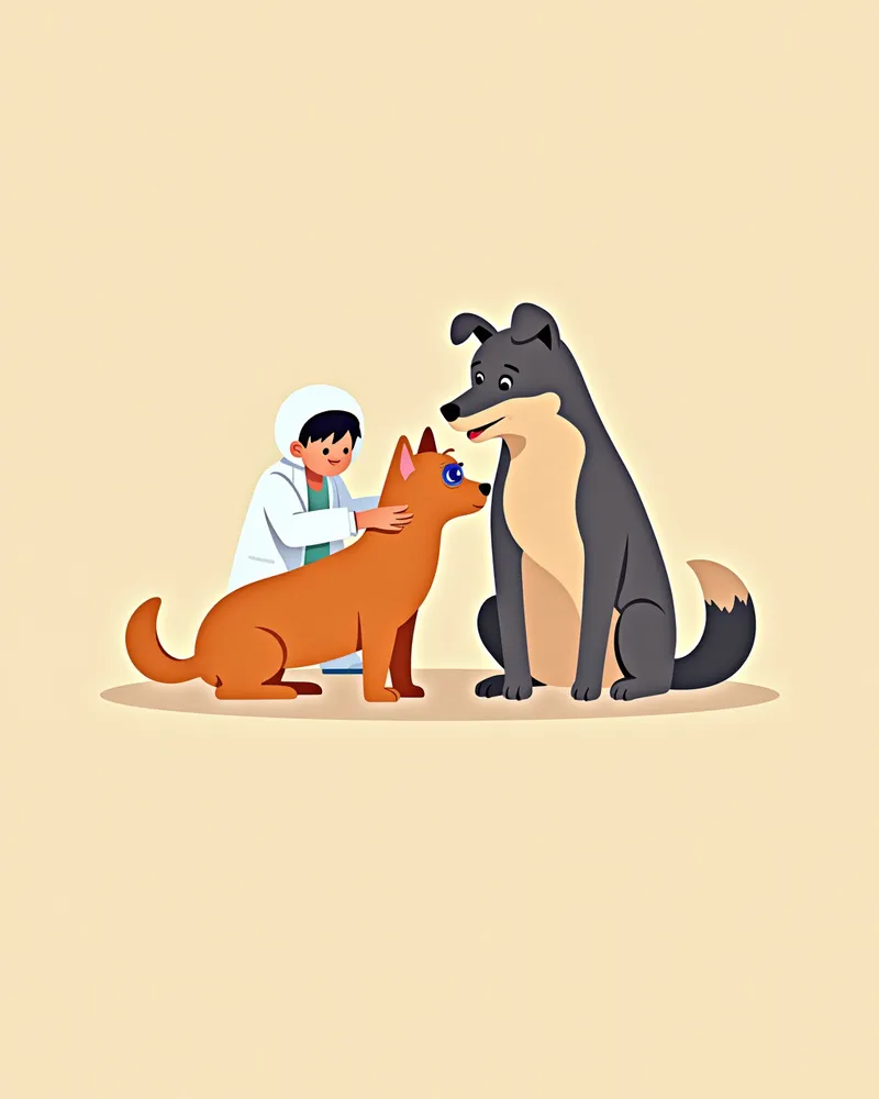 수의사가 강아지 눈을 검사하는 장면
