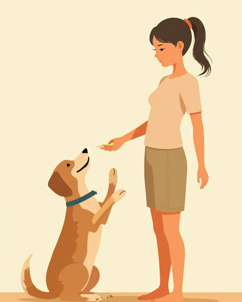 보호자가 간식으로 강아지를 훈련하는 모습