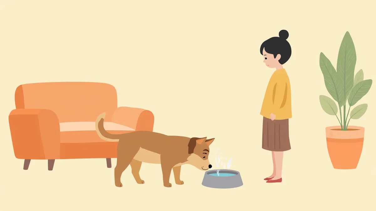 보호자가 강아지의 음수량을 관찰하는 모습
