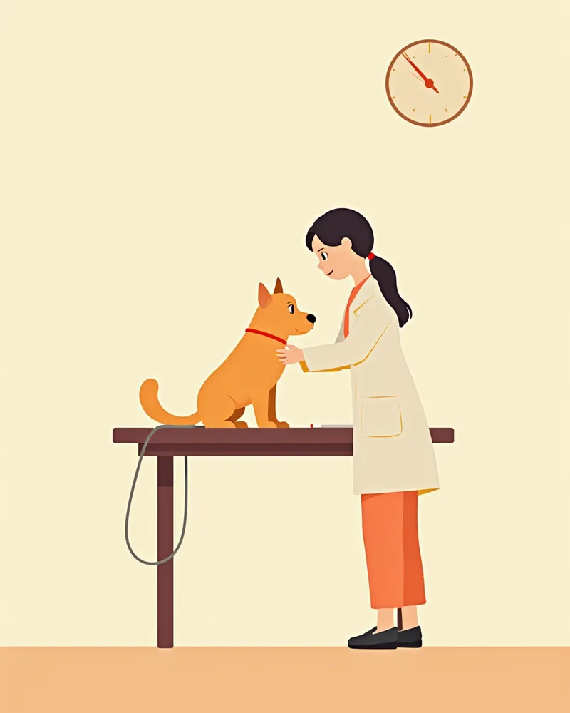 수의사에게 검진받는 강아지