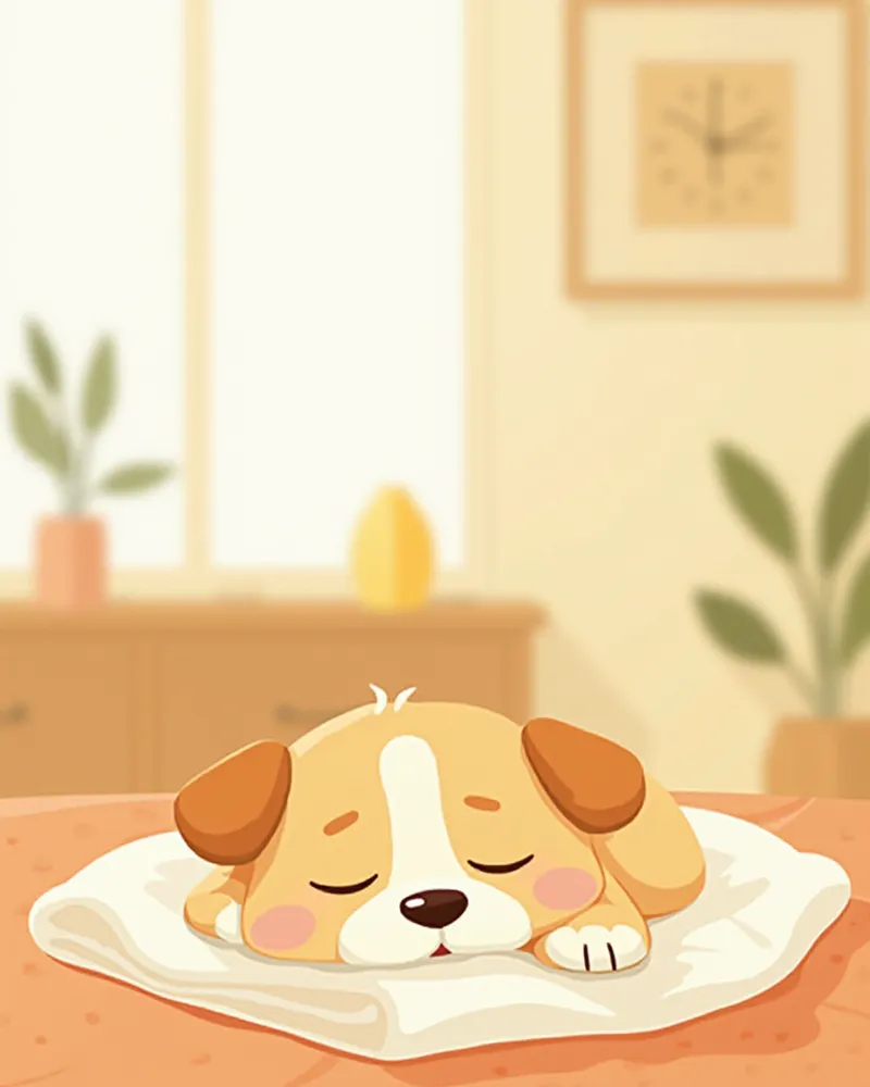 담요 위에 누워있는 노령견