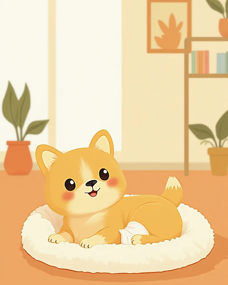 집에서 다리에 보호대를 착용하고 편안하게 쉬고 있는 반려견