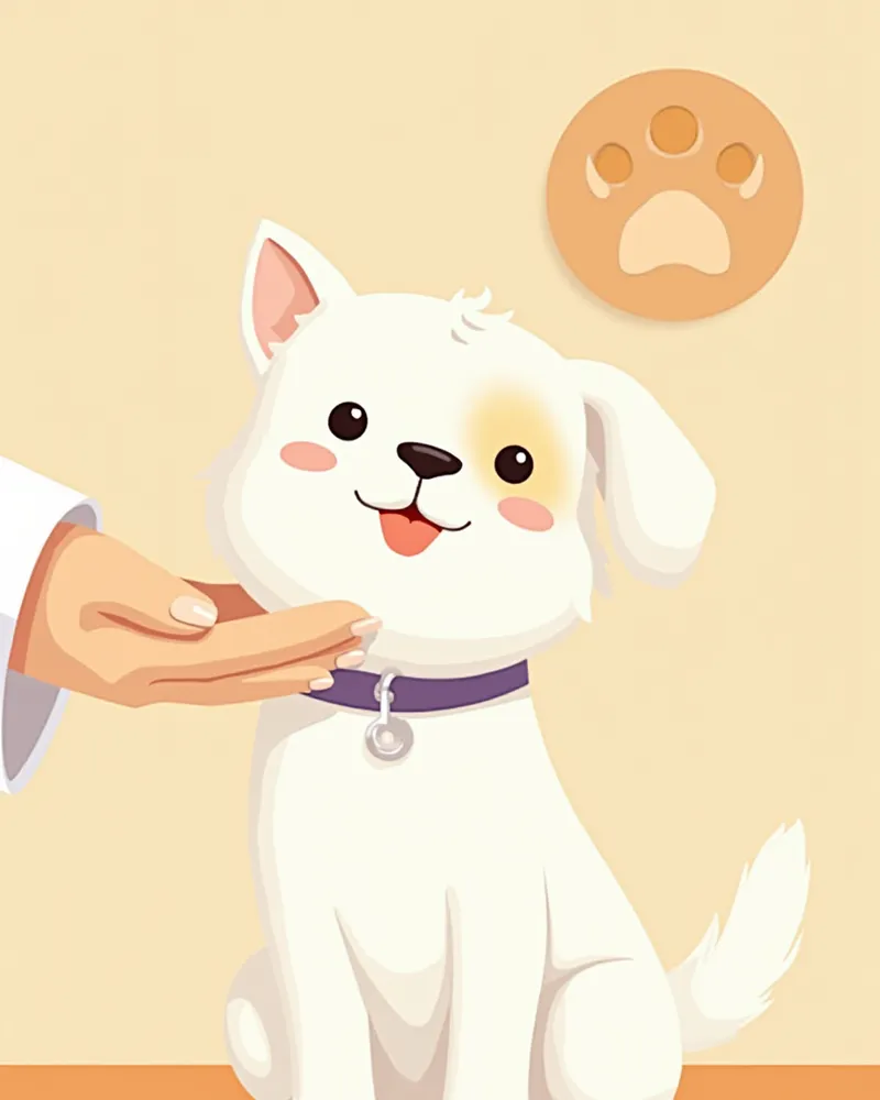 수의사에게 눈물길 검사를 받는 강아지 일러스트