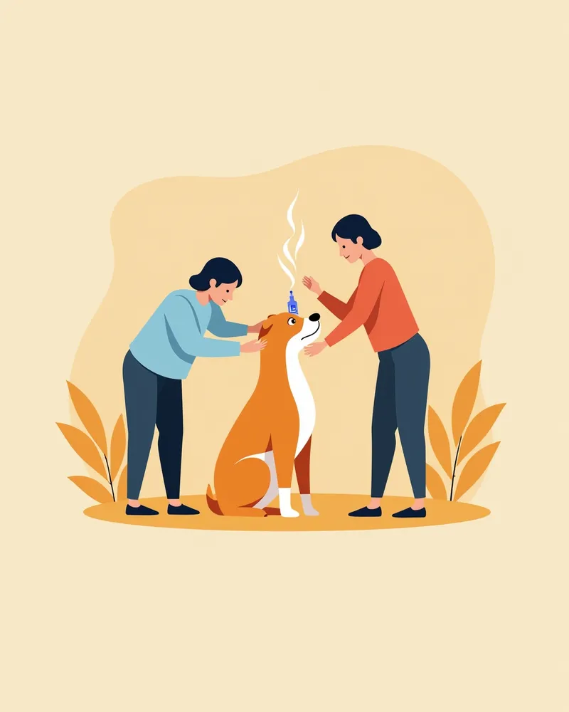 두 사람이 함께 강아지 눈약을 투여하는 모습