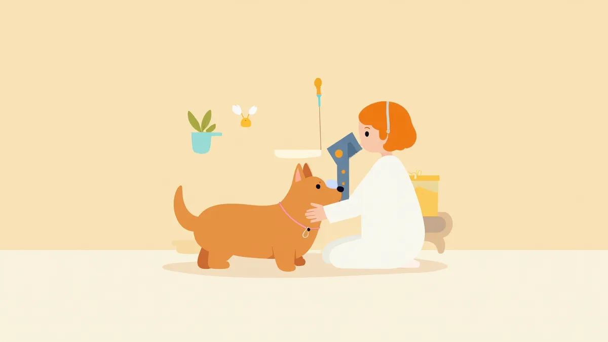 안과 전문의가 강아지 눈을 검사하는 모습