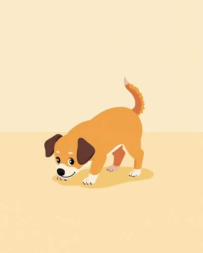 꼬리를 내리고 귀를 뒤로 젖힌 공포 반응을 보이는 강아지