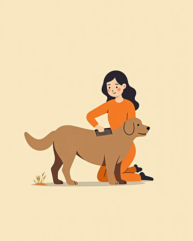 강아지의 털을 벼룩 빗으로 빗는 모습