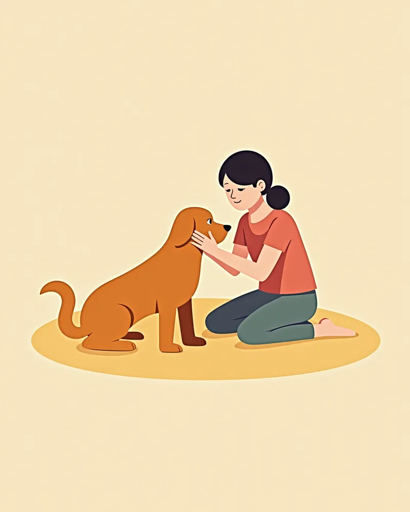 강아지가 검사 후 주인의 손길을 받으며 편안한 모습