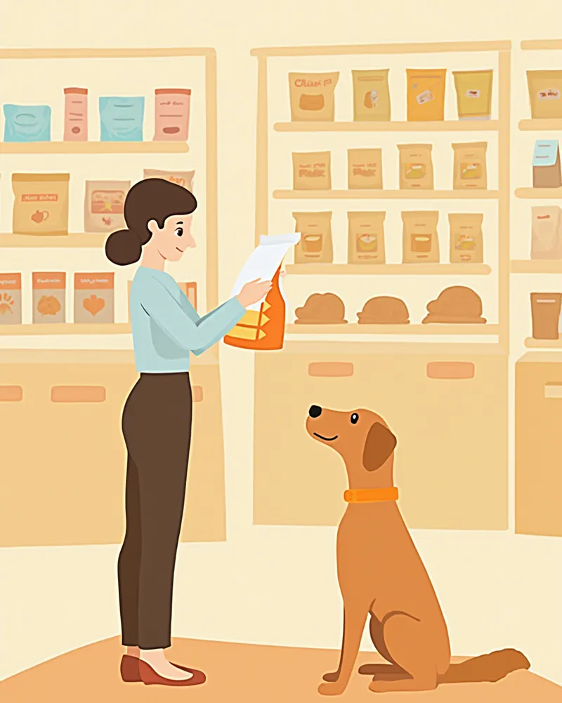 보호자가 사료 성분표를 꼼꼼히 확인하는 모습