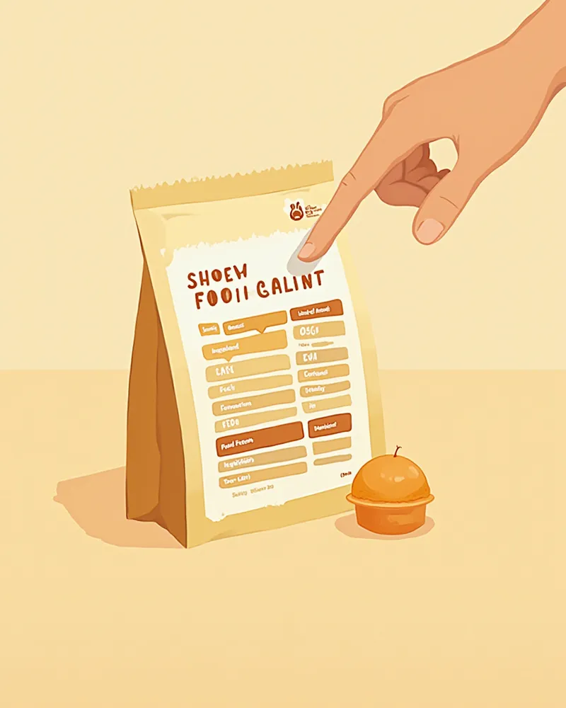 사료 포장지의 성분표를 확인하는 보호자의 손