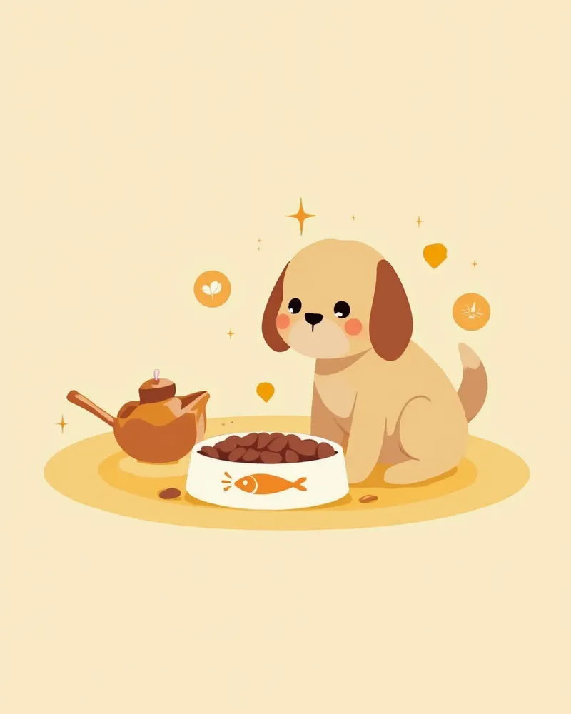 체질에 맞는 사료를 먹는 강아지 일러스트