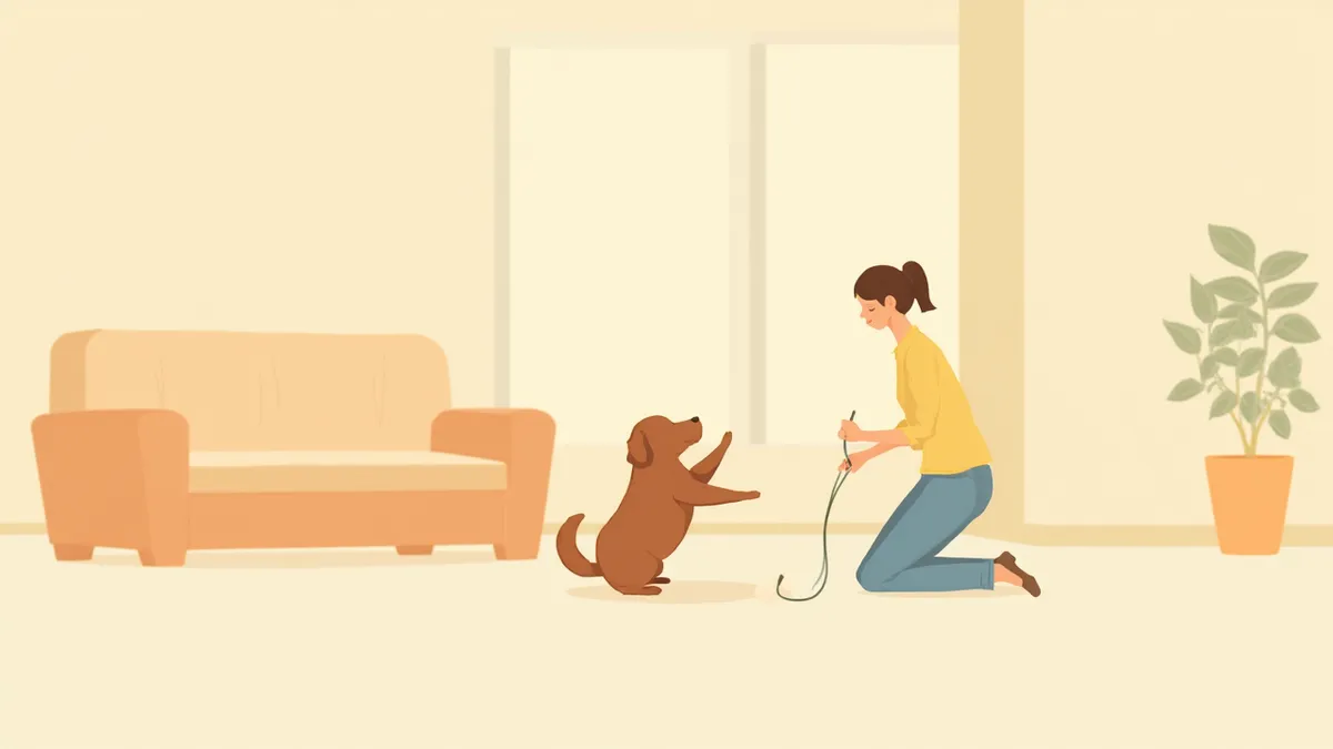 한쪽 앞다리를 들고 절뚝거리는 강아지와 걱정하는 보호자