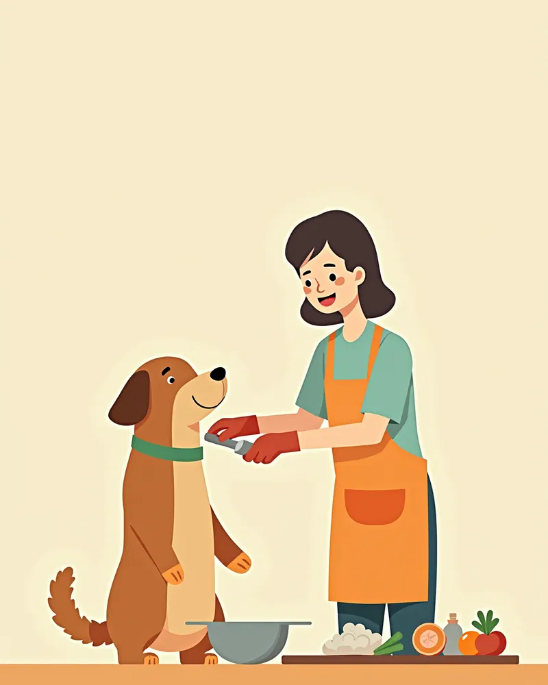 보호자가 위생적으로 강아지 신선식을 준비하는 모습
