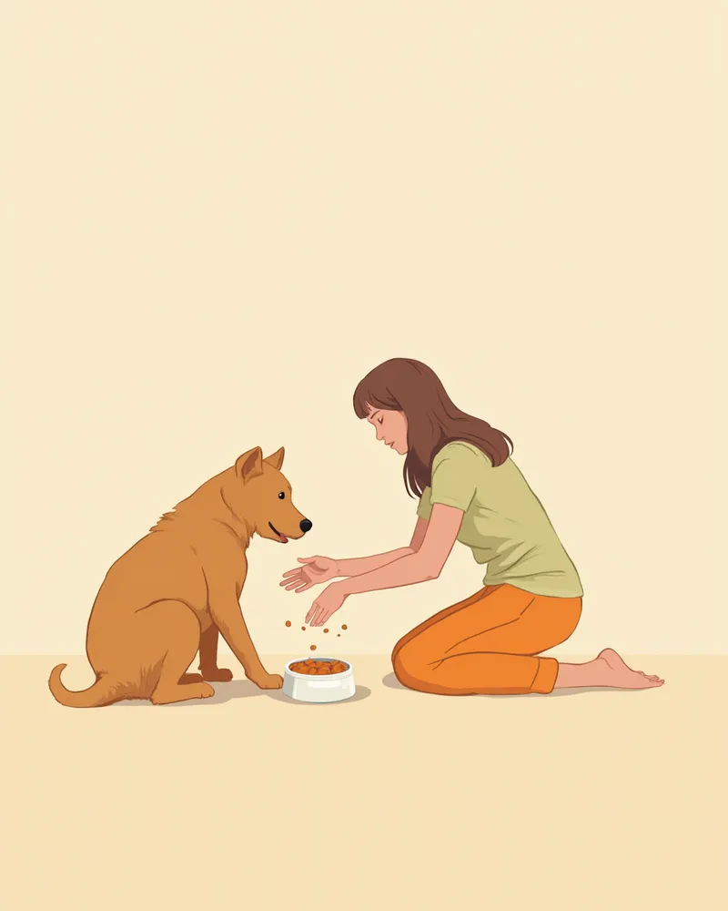 수술 후 소량씩 나눠 급식하며 대형견을 돌보는 보호자