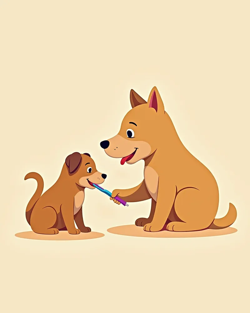 강아지 주인이 강아지의 치아를 닦는 모습
