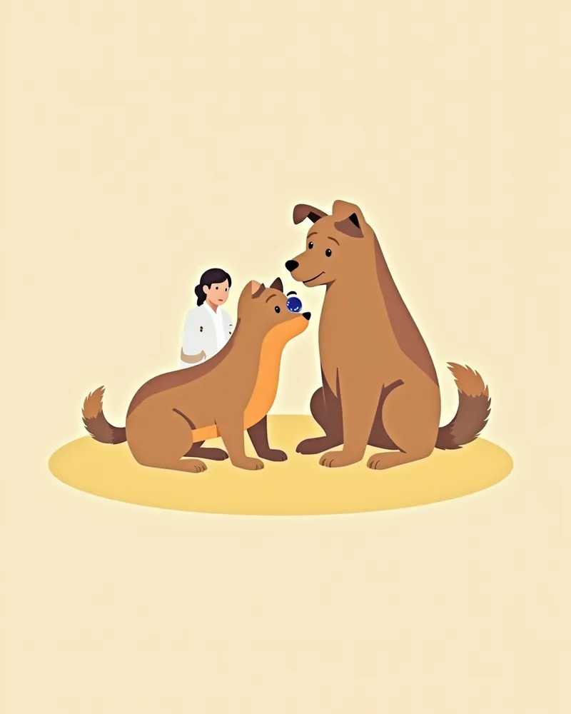 수의사가 강아지 눈 검진하는 사진