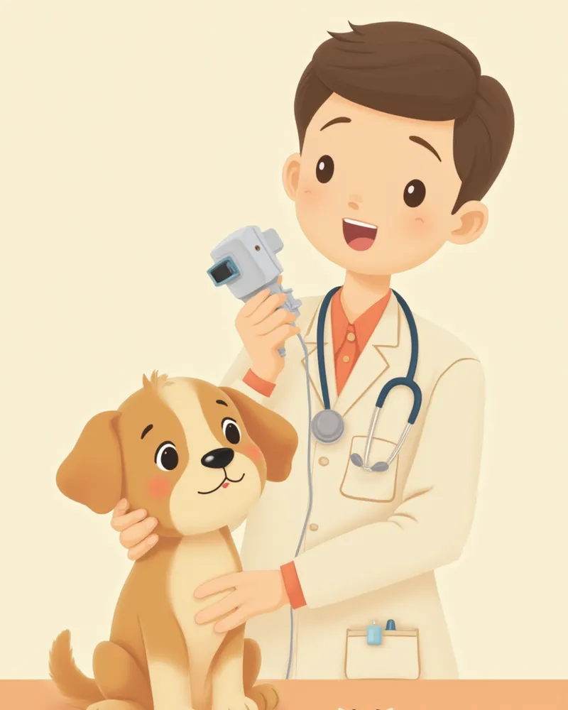 안압계로 강아지 안압을 측정하는 수의사