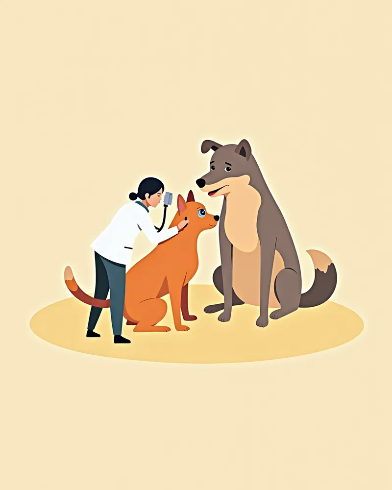 수의사가 강아지의 돌출된 눈을 검사하는 모습의 사진