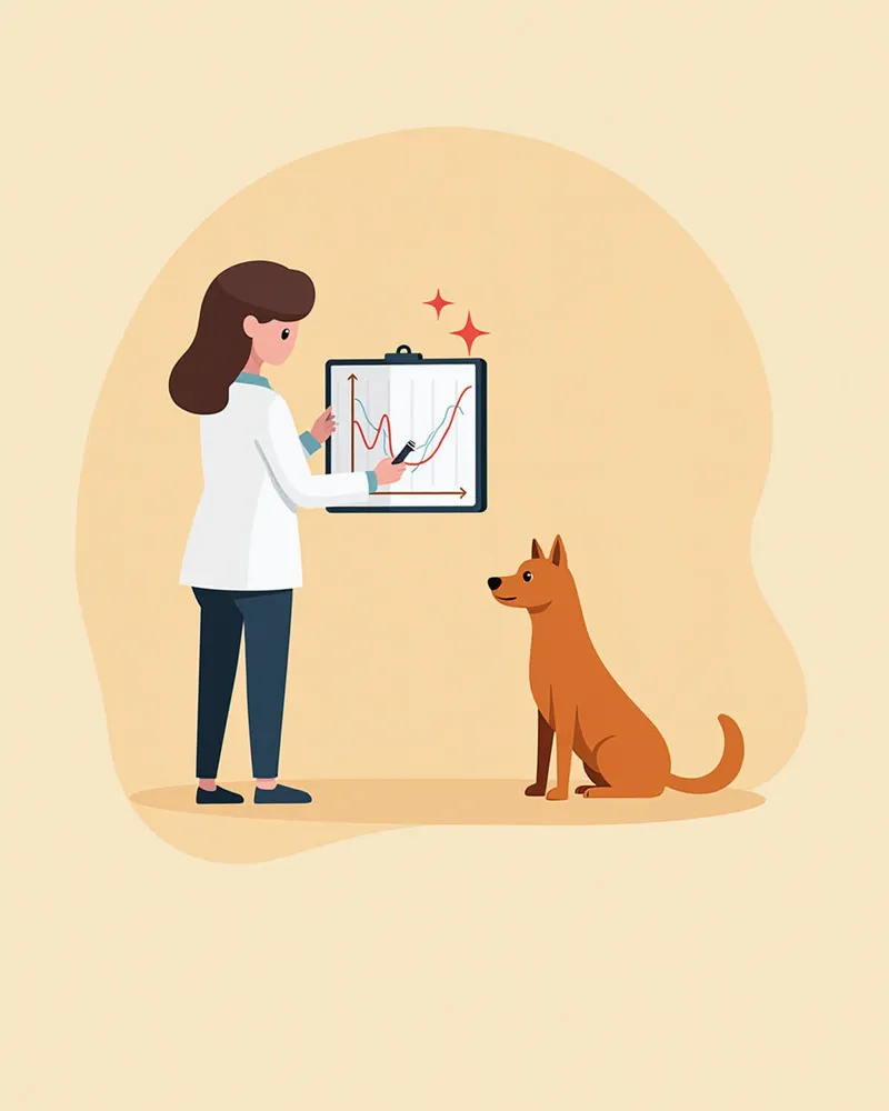 수의사가 24시간 혈당 곡선 그래프를 분석하는 모습
