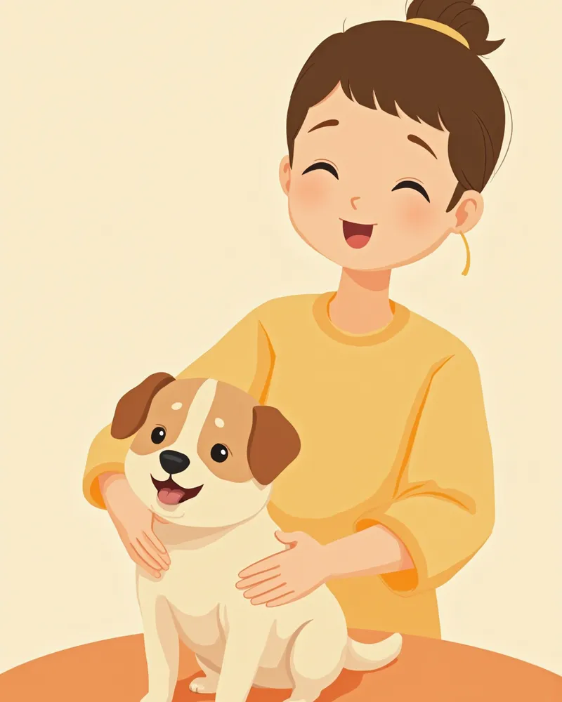 보호자가 강아지 털을 헤쳐 탈모 부위를 살피는 모습