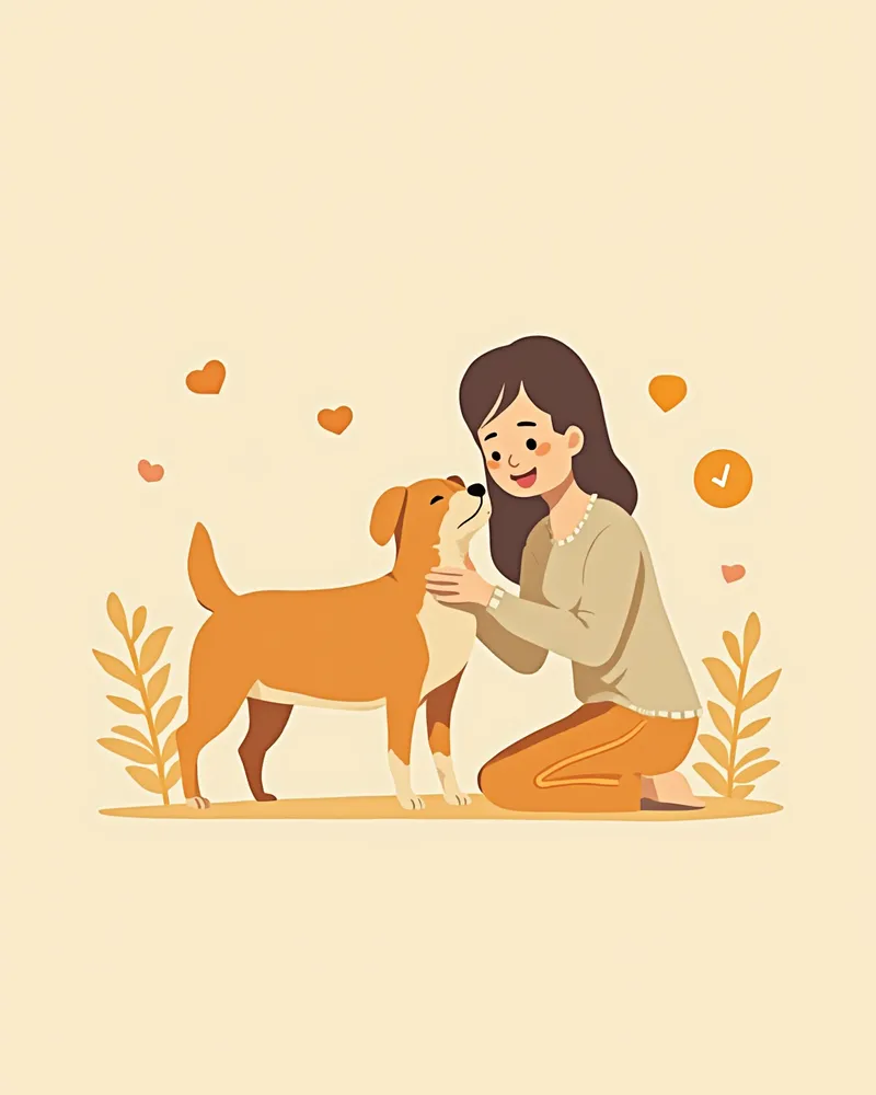 피부 증상을 확인하는 강아지와 보호자 일러스트