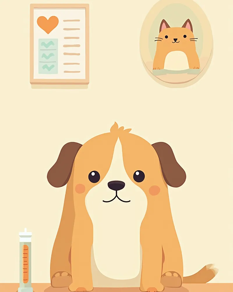 동물병원에서 혈액검사를 받는 강아지 일러스트