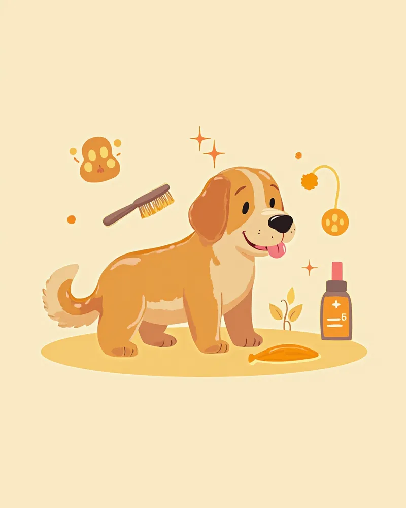 빗질을 받으며 좋아하는 건강한 강아지 일러스트