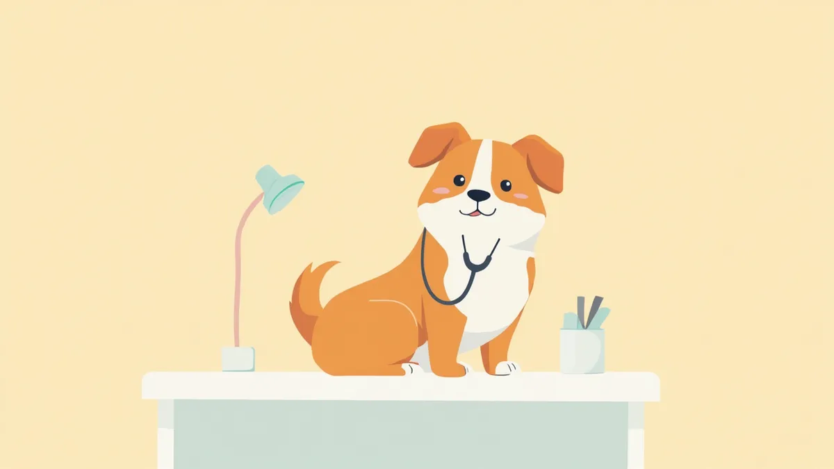 동물병원에서 건강검진을 받는 강아지 일러스트