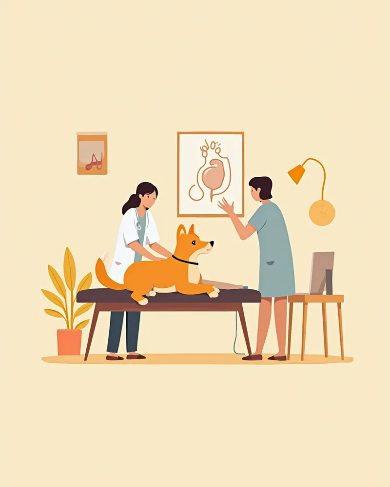 초음파 검사를 받는 강아지 일러스트