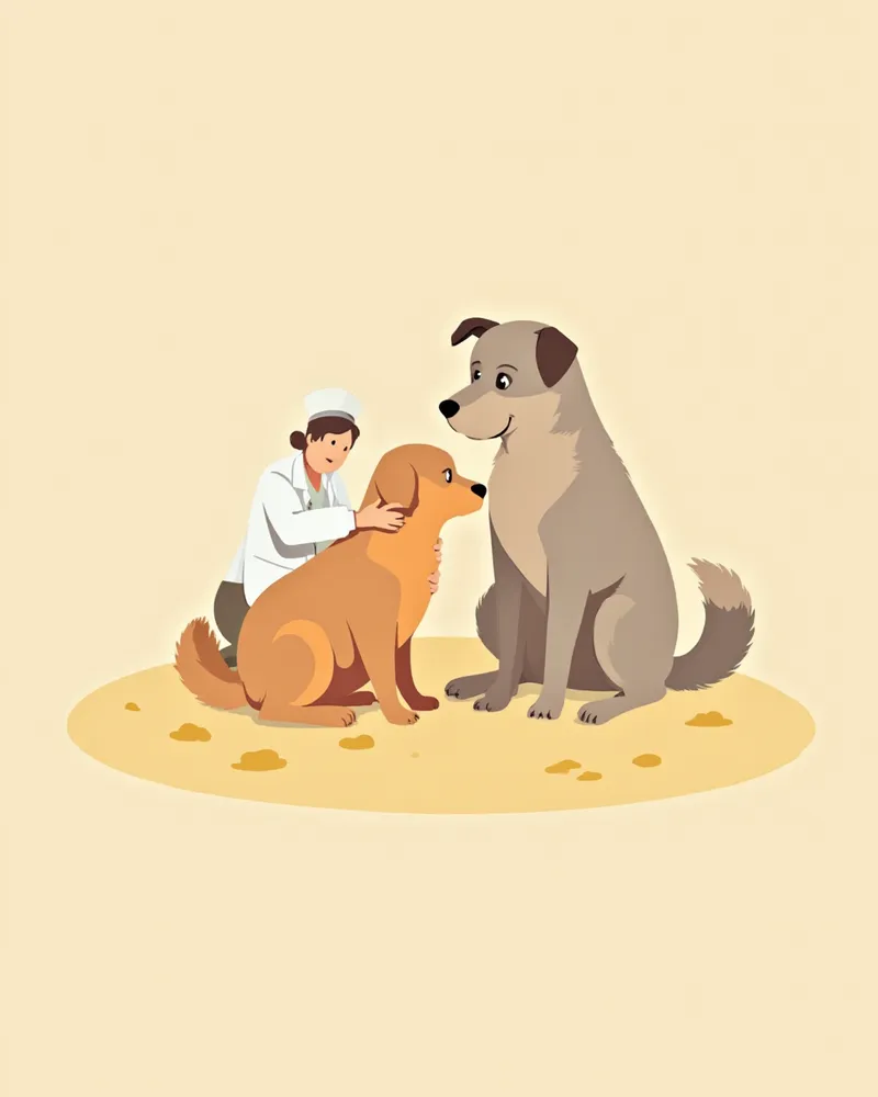 건강검진을 받는 시니어 강아지 일러스트