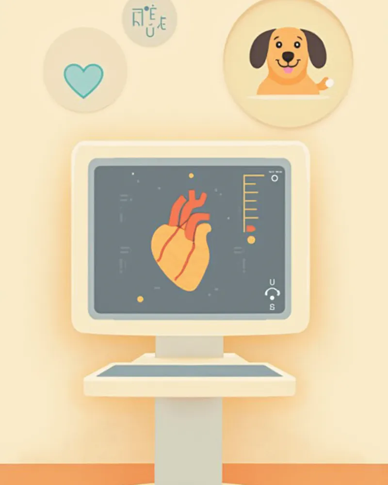 심장 초음파 모니터에 강아지 심장 영상이 표시된 진료실