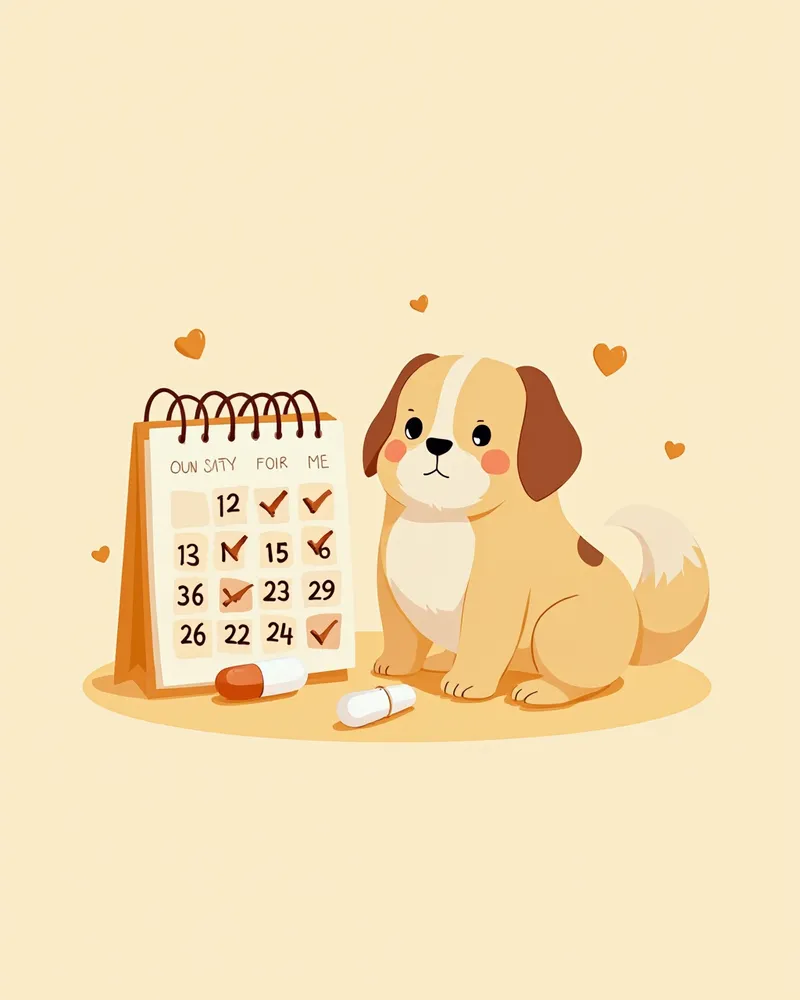 투약 스케줄 캘린더와 강아지 일러스트
