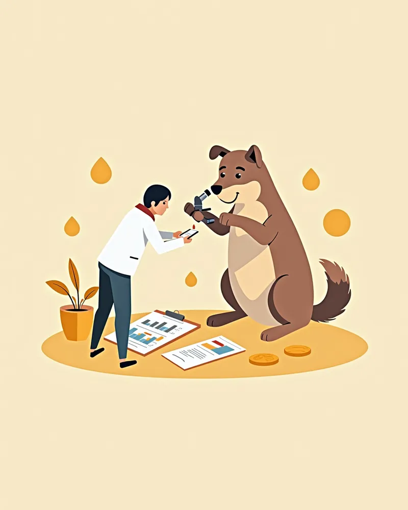 수의사가 강아지 소변 검사를 하는 모습